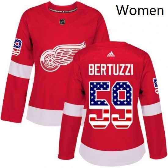 Womens Adidas Detroit Red Wings 59 Tyler Bertuzzi Authentic Red USA Flag Fashion NHL Jersey